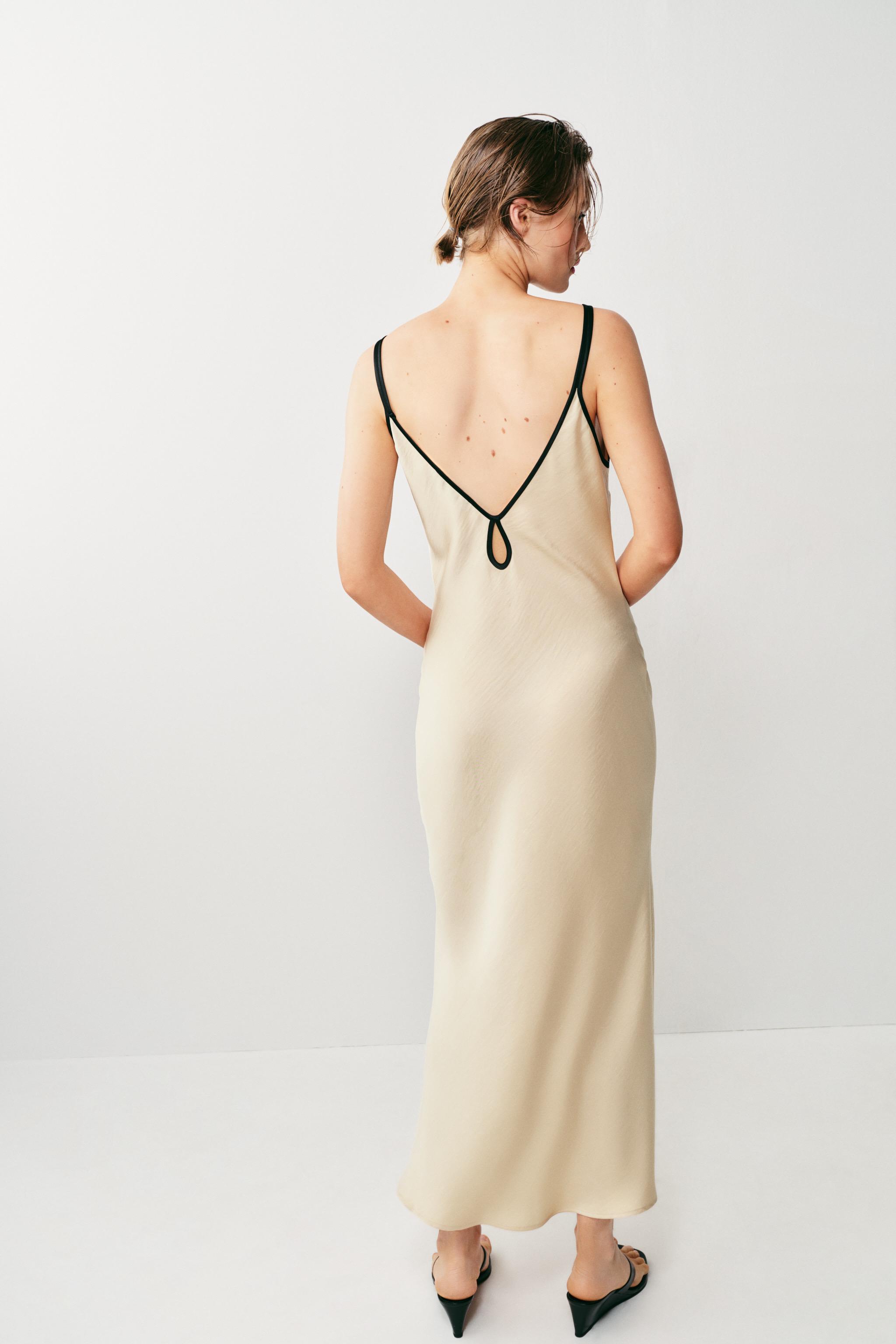 SATIN MIDI DRESS WITH CONTRAST PIPING